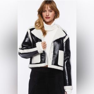 Faux Shearling-Trim Button-Front Jacket